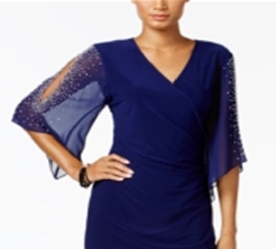 MSK Women's Bell Sleeve V Neck Knee Length Evening Body Con Dress Blue Size M