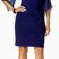 MSK Women's Bell Sleeve V Neck Knee Length Evening Body Con Dress Blue Size M