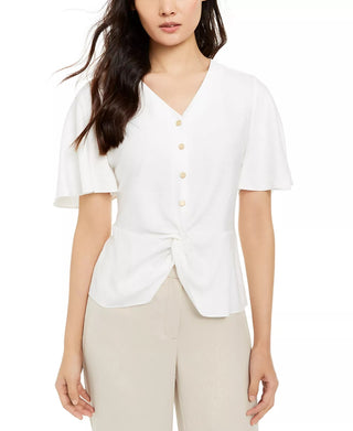 Alfani Women's Flutter-Sleeve Top  White Size Large