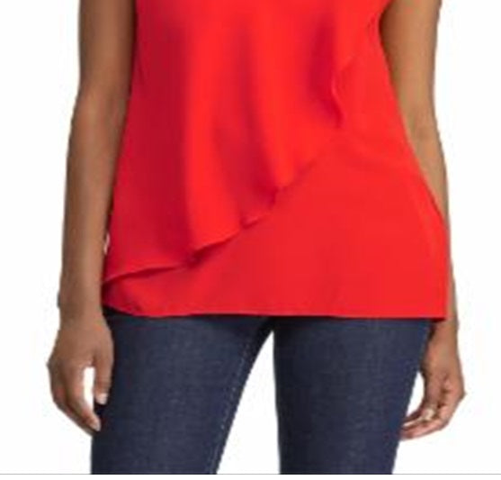 Ralph Lauren Women's Short Sleeve Blouse Top Red Size Small
