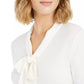 Charter Club Women's Petite Tie-Neck Crepe Top  White Size Petite M