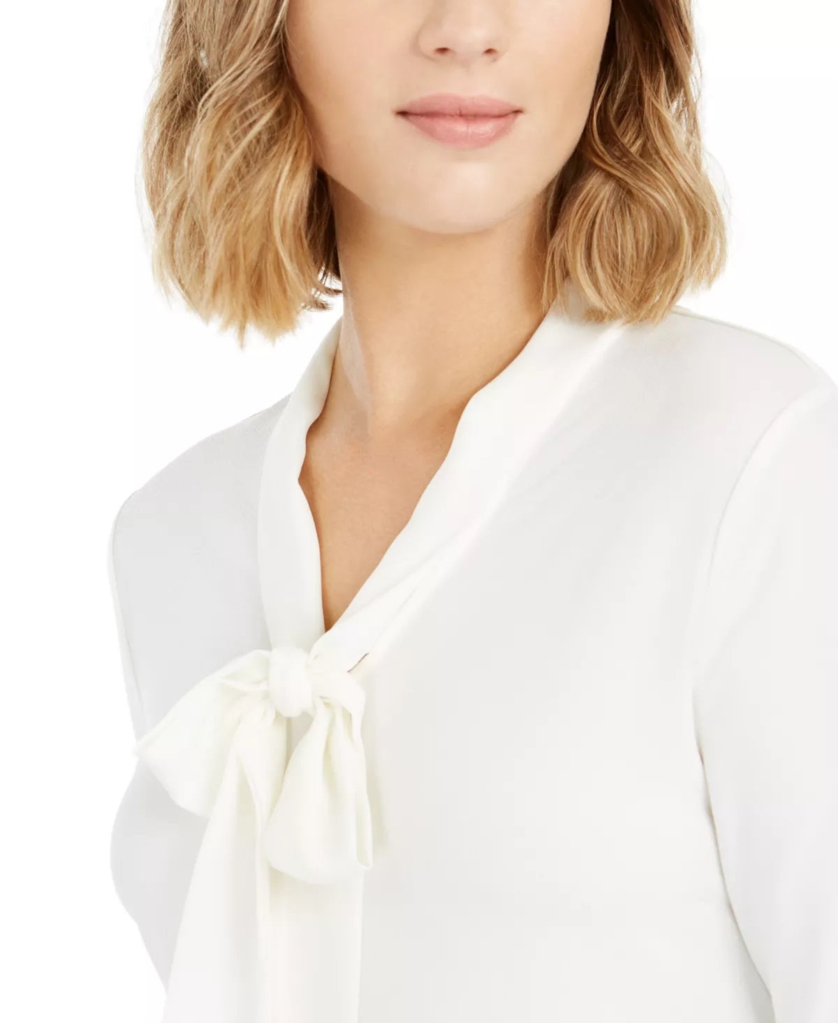 Charter Club Women's Petite Tie-Neck Crepe Top  White Size Petite S
