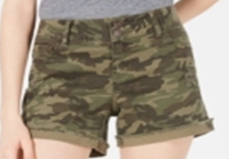 Vanilla Star Junior's Camo Cuffed Distressed Denim MIDI Shorts Green Size 3