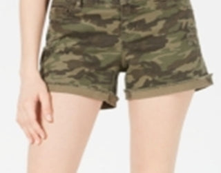 Vanilla Star Junior's Camo Cuffed Distressed Denim MIDI Shorts Green Size 3