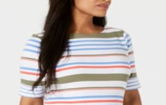 Karen Scott Women's Lulu Striped T-Shirt White Size Petite Medium