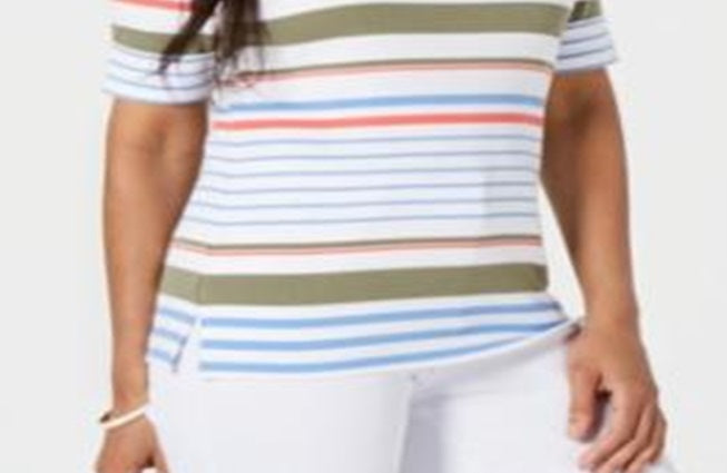 Karen Scott Women's Lulu Striped T-Shirt White Size Petite Medium