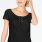 INC International Concepts Women's Lace up Scoop Neck Top Black Size Petite Small