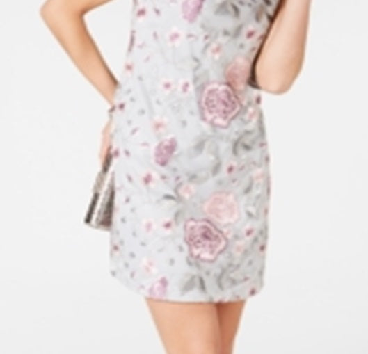 Jessica Howard Women's Floral Sleeveless Crew Neck Short Shift Party Dress Gray Size 14