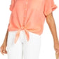 Charter Club Women's Linen Tie-Front Button-up Shirt  Red Size Large
