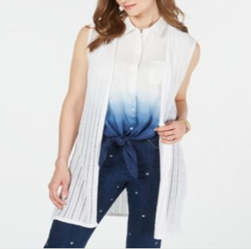 Charter Club Women's Open Front Pointelle Vest White Size X-Lage