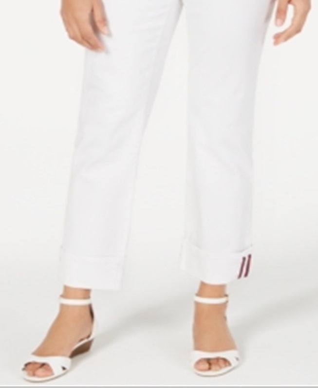 Charter Club Women's Belted Tummy Control Cuffed Jeans White Size 10