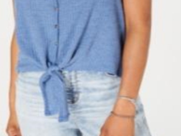 Hippie Rose Women's New Tie Button Front Tank Top Blue Size Small