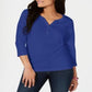 Karen Scott Women's Cotton Henley Top Blue Size X-Small
