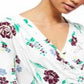 Free People Women's Floral Long Sleeve V Neck Top White Size Medium