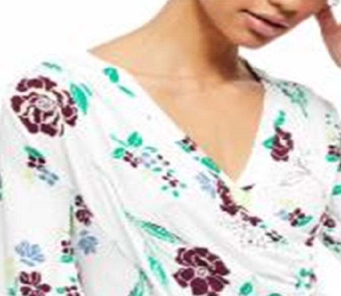 Free People Women's Floral Long Sleeve V Neck Top White Size Medium