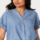 Charter Club Women's Linen Tie Front Shirt Blue Size X-Large
