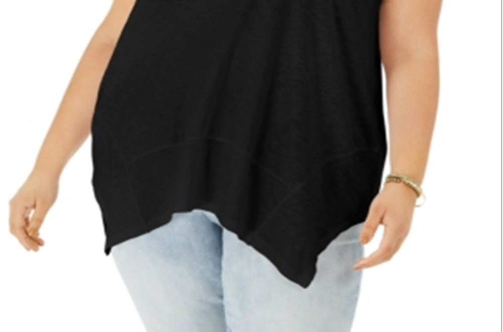 Style & Co Women's  Petite Sleeveless Handkerchief-Hem Top Black Size PXS