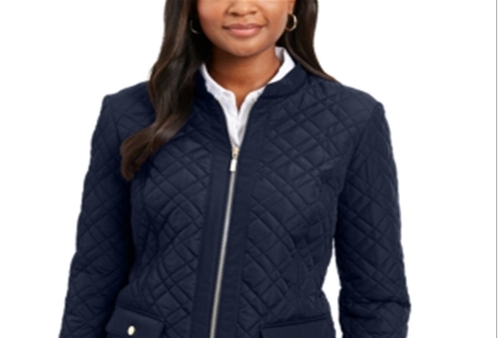 Charter Club Women's Quilted Jacket Blue Size Petite Small