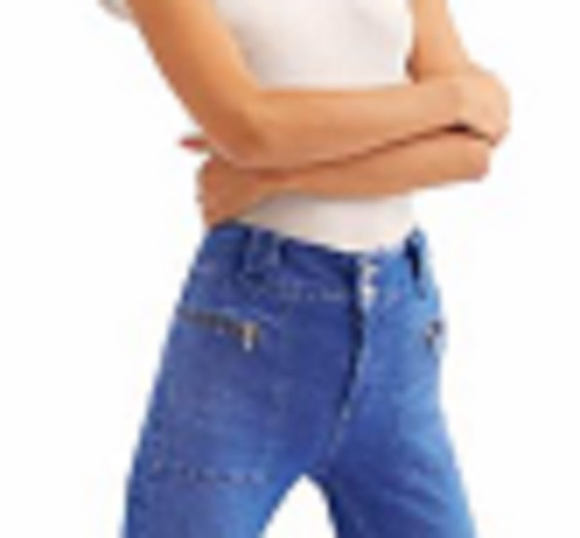 Free People Women's Zippered Pocketed Jeans Blue Size 30