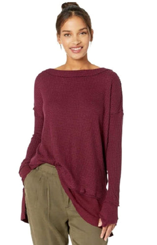 Free People Women's  Long Sleeve Jewel Neck Top Purple Size Medium