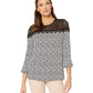 Michael Kors Women's Leaf Lace Yoke Top (Black/Bone) Black Size Large