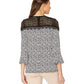 Michael Kors Women's Leaf Lace Yoke Top (Black/Bone) Black Size Large