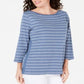 Karen Scott Women's Cotton Striped Vented Hem Top Blue Size Small