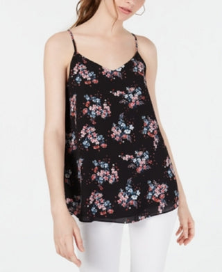 Hippie Rose Women's Floral Spaghetti Strap Tank Top Black Size X-Large
