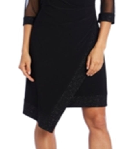 R & M Richards Women's Raglan Above the Knee Wrap Dress Black Size 12 Petite