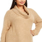 Style & Co Women's Knit Ribbed Trim Funnel Neck Sweater Brown Size 2X