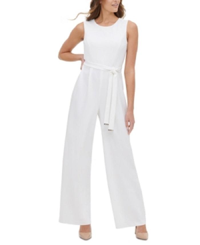 Tommy Hilfiger Women's Tie Waist Sleeveless Jumpsuit White Size 14