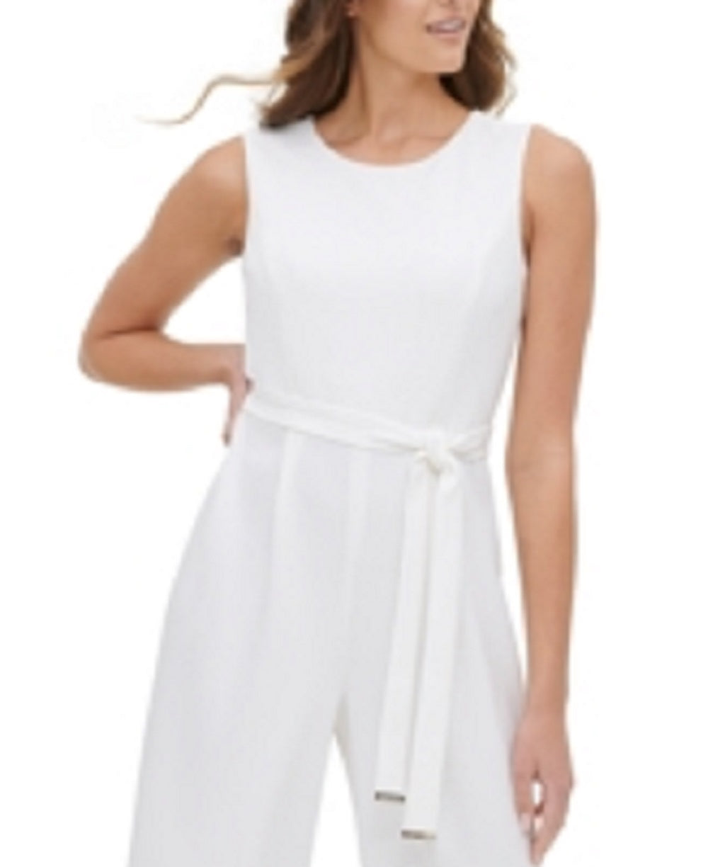 Tommy Hilfiger Women's Tie Waist Sleeveless Jumpsuit White Size 14