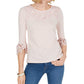 Charter Club Women's Petite Bell-Sleeve Embroidered Top  Misty Pink Pink Size Petite S