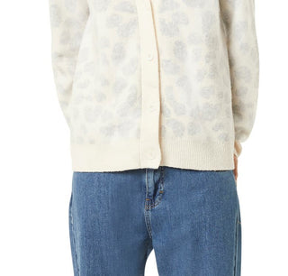 French Connection Women's Animal Print Long Sleeve V Neck Sweater Beige Size Medium