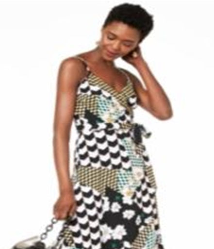 BAR III  Women's Spaghetti Strap Full-Length Wrap Dress Dress Black Size XL