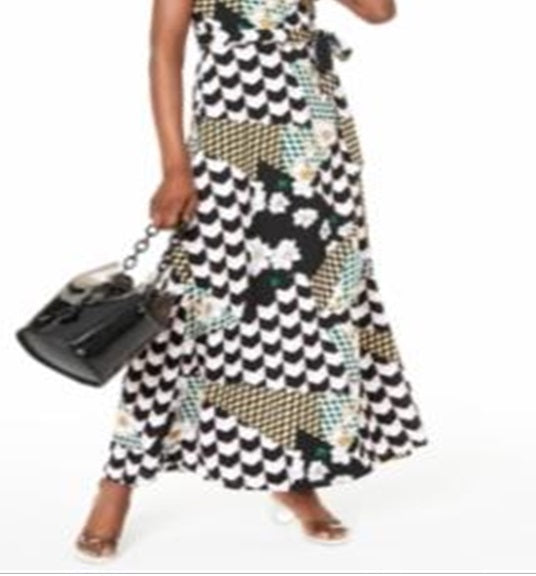 BAR III  Women's Spaghetti Strap Full-Length Wrap Dress Dress Black Size XL