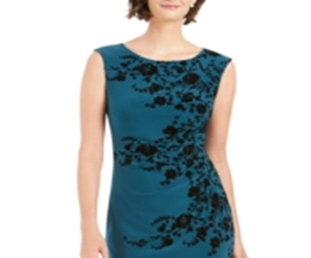 Jessica Howard Women's Embroidered Floral Sleeveless Jewel Neck Above the Knee Sheath Wear to Work Dress Green Size 12 Petite