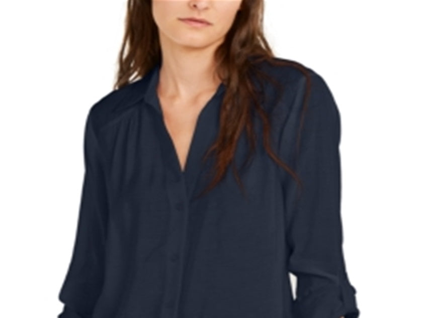 INC International Concepts Women's Solid Button-up Tunic  Blue Size M