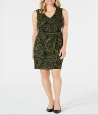 Kasper Women's Palm Print Sheath Dress Green Size 10 Petite