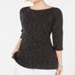 Karen Scott Women's Boat Neck Space Dyed Top Black Size X-Small