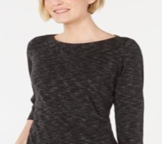 Karen Scott Women's Boat Neck Space Dyed Top Black Size X-Small