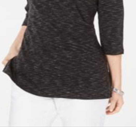 Karen Scott Women's Boat Neck Space Dyed Top Black Size X-Small