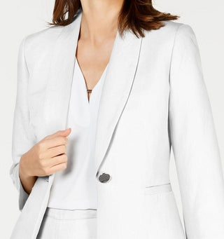 Kasper Women's Textured Single Button Jacket White Size 14 Petite