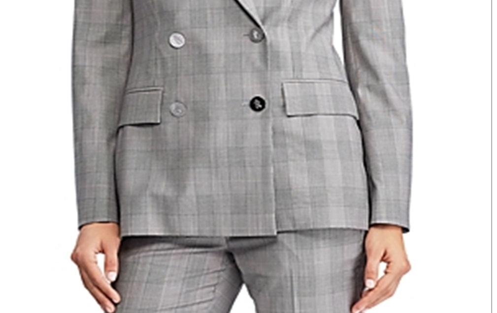 Ralph Lauren Women's Ryen Plaid Business Double Breasted Blazer Gray Size 8
