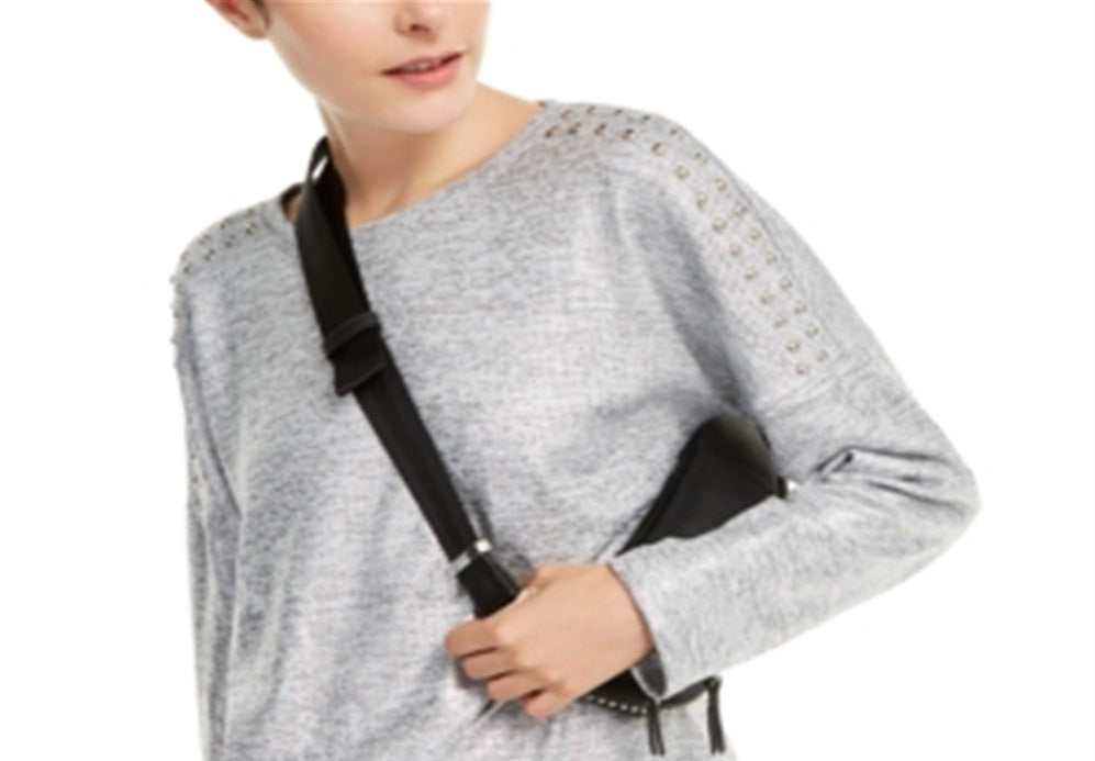 INC International Concepts Women's New Heather Glitter Crew Neck Long Sleeve Casual Top Grey Size Large