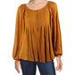Free People Women's Devin Ribbed Knit Blouson Sleeves Henley Top Orange Size X-Small