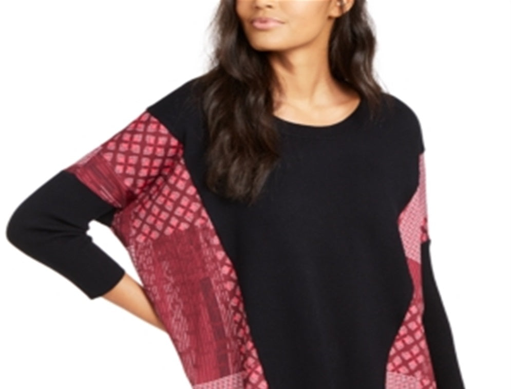 Alfani Women's Contrast Trim Poncho Sweater Black Size Large