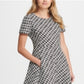 DKNY Women's Wavey Plaid Short Sleeve Fit Flare Dress Black Size 14