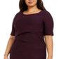 Connected Women's Ribbed Short Sleeve Jewel Neck Above the Knee Sheath Dress Purple Size 18W