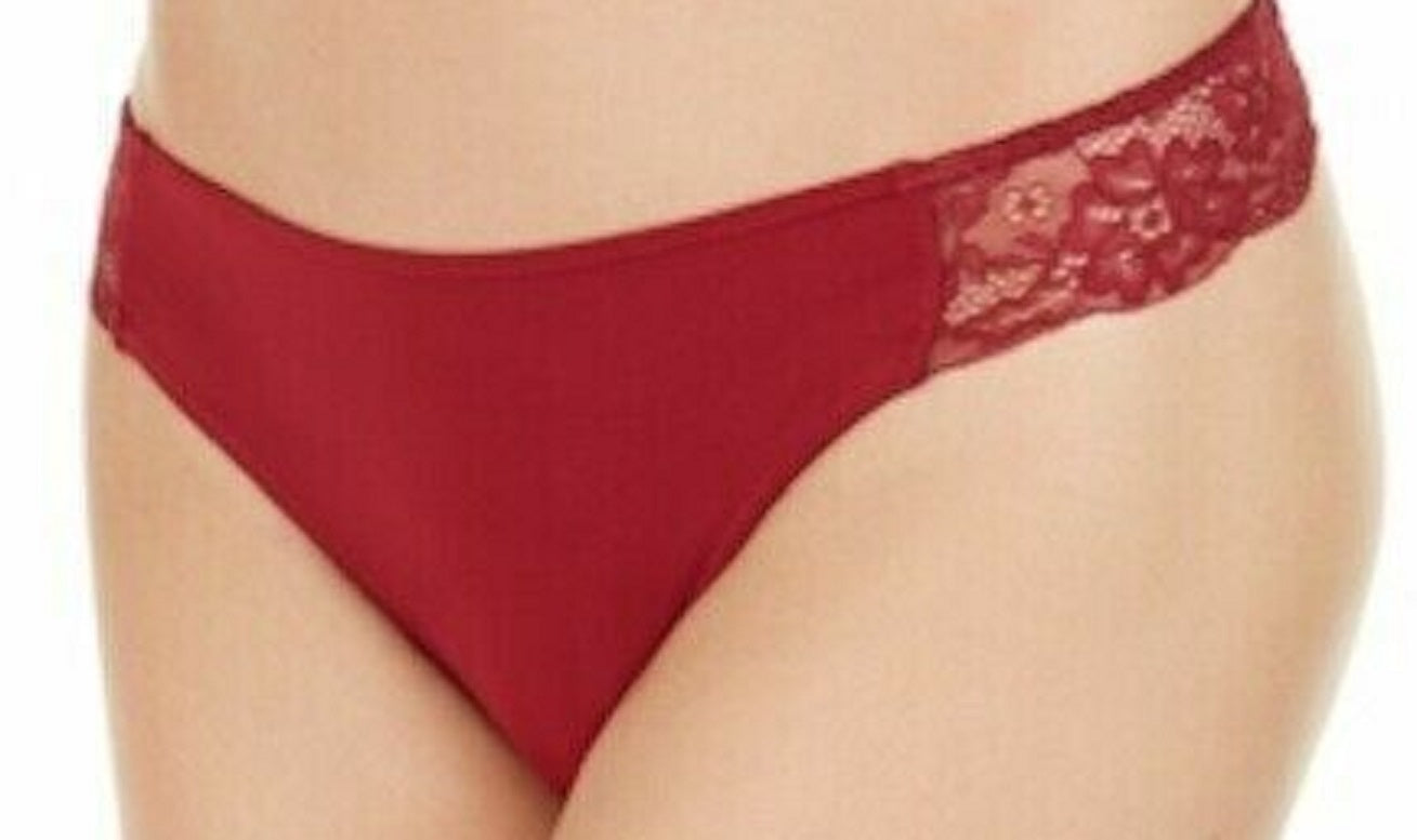 INC International Concepts Women's Lace Trim Thong Underwear Red Size Large